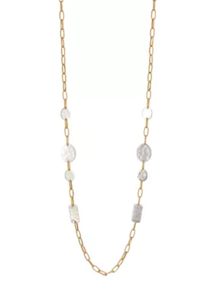 Two Tone 19'' + 3'' Extender Long Linked Necklace with Disc Stations