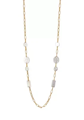 Two Tone 19'' + 3'' Extender Long Linked Necklace with Disc Stations