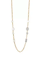 Two Tone 19'' + 3'' Extender Long Linked Necklace with Disc Stations