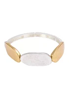 Two Tone Oval Disc Frontal Stretch Bangle Bracelet