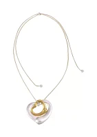 Two Tone 34.5'' Double Open Heart Pendant Drop Necklace on Snake Chain