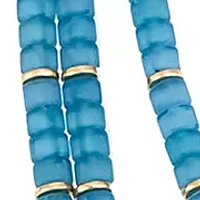 Gold Tone Layered 3 Row Blue Beaded Frontal Necklace