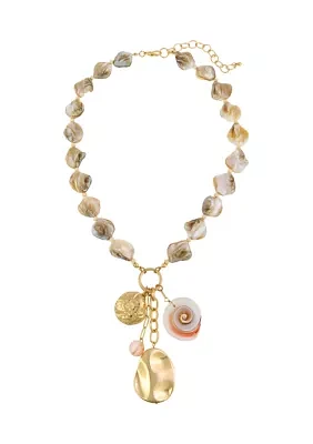 Gold Tone Short White Shell Drop Necklace