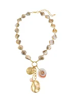 Gold Tone Short White Shell Drop Necklace