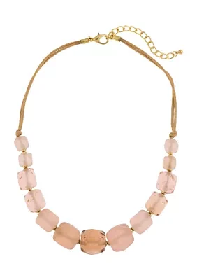 Gold Tone Short Coral Glass Beaded Frontal Necklace