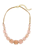 Gold Tone Short Coral Glass Beaded Frontal Necklace