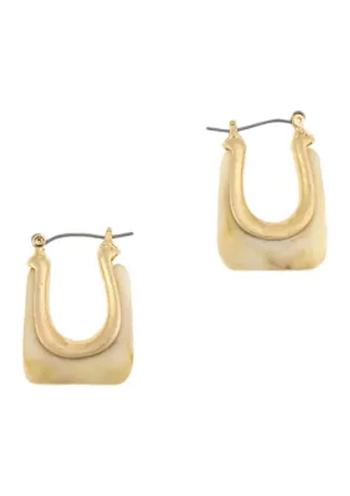 Gold Tone Natural Color Rectangular Lucite Hoop Earrings