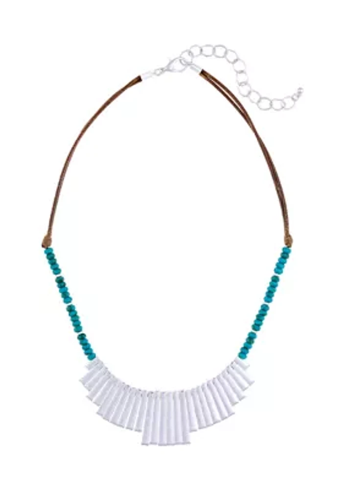 Silver Tone Turquoise Beads Graduated Fan Frontal Necklace