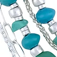 Silver Tone Turquoise Multi Layer Short Necklace with Teardrop Necklace