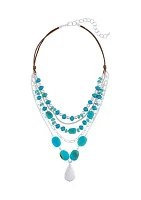 Silver Tone Turquoise Multi Layer Short Necklace with Teardrop Necklace