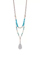 Silver Tone Double Row  Turquoise Multi Beaded Necklace