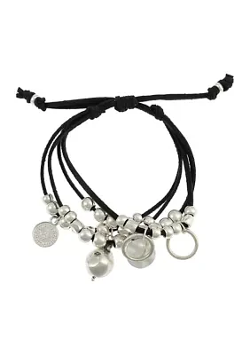 Silver Tone Multi Row Black Bracelet