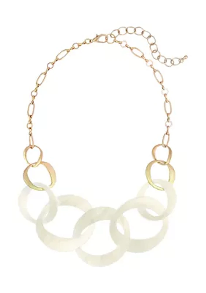 Gold Tone Graduated White Links Frontal Necklace