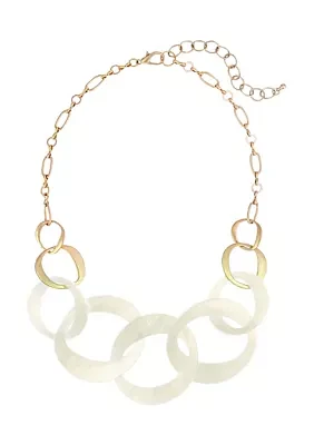 Gold Tone Graduated White Links Frontal Necklace