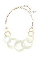 Gold Tone Graduated White Links Frontal Necklace