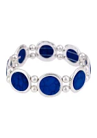 Silver Tone Blue Framed Disc Stretch Bracelet