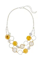 Two Tone 2 Row Open Linked Frontal Yellow Bead Necklace