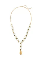 Gold Tone Linked White Shell Open Round Disc Y Necklace