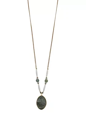 Two Tone Faceted Green Oval Stone Pendant Necklace