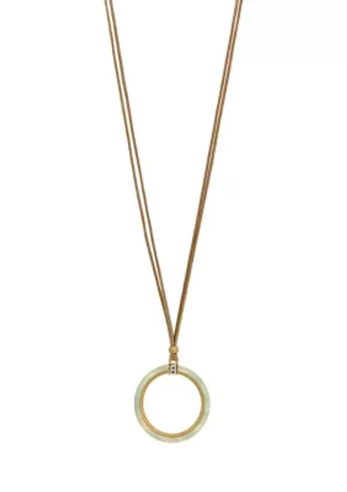 Gold Tone Natural Multi Open Stone Pendant Necklace