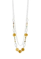 Two Tone Long 2 Row Linked with Yellow Multi Bead Necklace