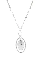 Silver Tone Long Oval Orbital Pendant Necklace