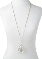 Silver Tone Long Oval Orbital Pendant Necklace