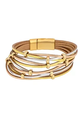 Gold Tone Multi Row Leather Bracelet