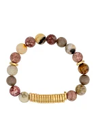 Gold Tone Natural Multi Beaded Stretch Bracelet