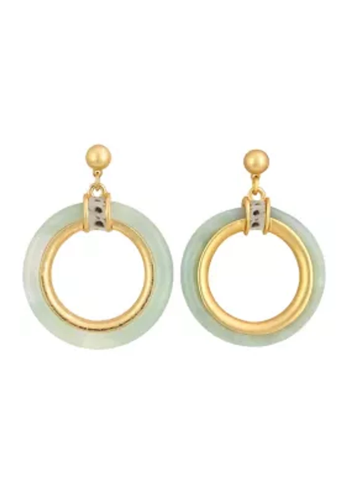 Gold Tone Post Top with Natural Stone Donut Drop Earrings