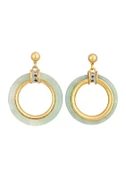 Gold Tone Post Top with Natural Stone Donut Drop Earrings