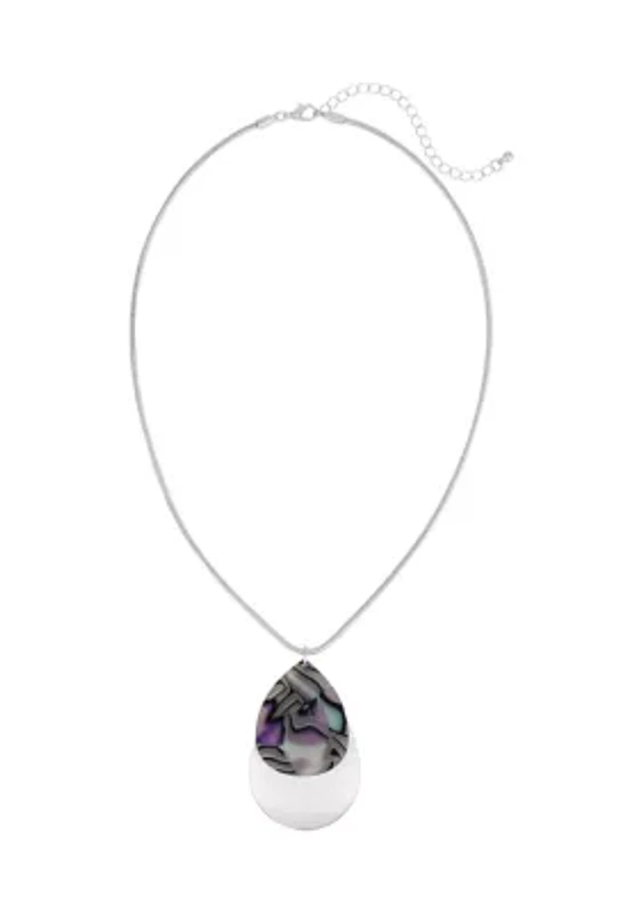 Silver Tone Layered Double Teardrop Pendant Necklace