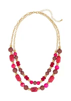 Gold-Tone Multi Pink 2 Row Frontal Beaded Necklace