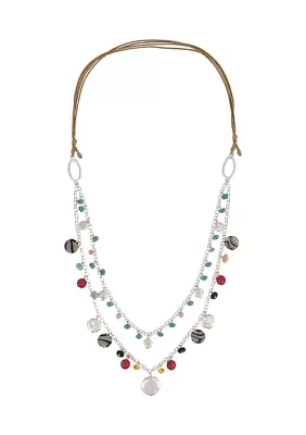 Silver Tone 2 Row Shaky Multicolored Bead Necklace