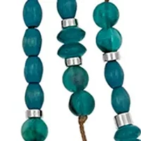 Silver Tone Layered 3 Row Teal Bead Stations on Cord Necklace