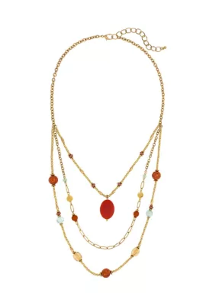 Gold Tone Three Row Layered Necklace