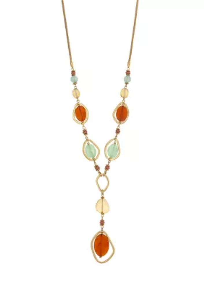 Gold Tone Open Links with Inserted Multicolor Beads Y Necklace