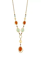 Gold Tone Open Links with Inserted Multicolor Beads Y Necklace