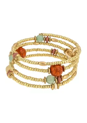 Gold Tone Multicolored Beaded Coil Bracelet