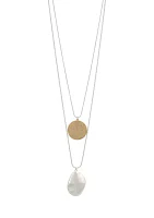 Two Tone 2 Row Layered with Disc Pendant Drops Necklace 