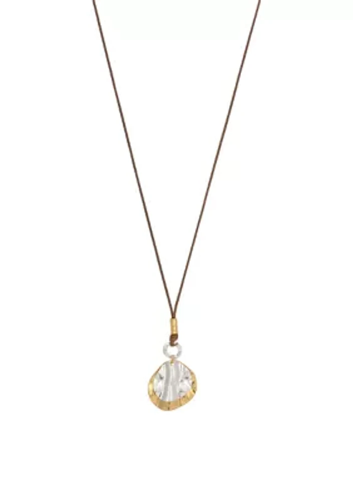 Two-Tone Long Layered Double Oval Disc Pendant Necklace