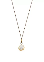 Two-Tone Long Layered Double Oval Disc Pendant Necklace