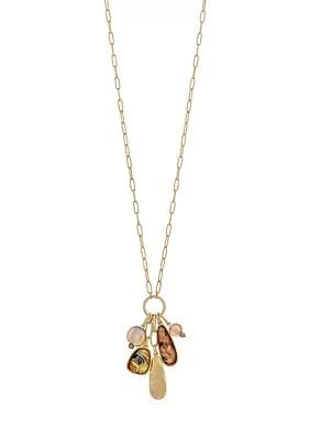 Gold-Tone, 28.5'' + 3 '' Extender Chain Necklace with  Multi Stone, Bead and Disc Pendant Drops on Open Ring