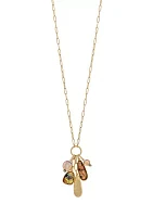 Gold-Tone, 28.5'' + 3 '' Extender Chain Necklace with  Multi Stone, Bead and Disc Pendant Drops on Open Ring