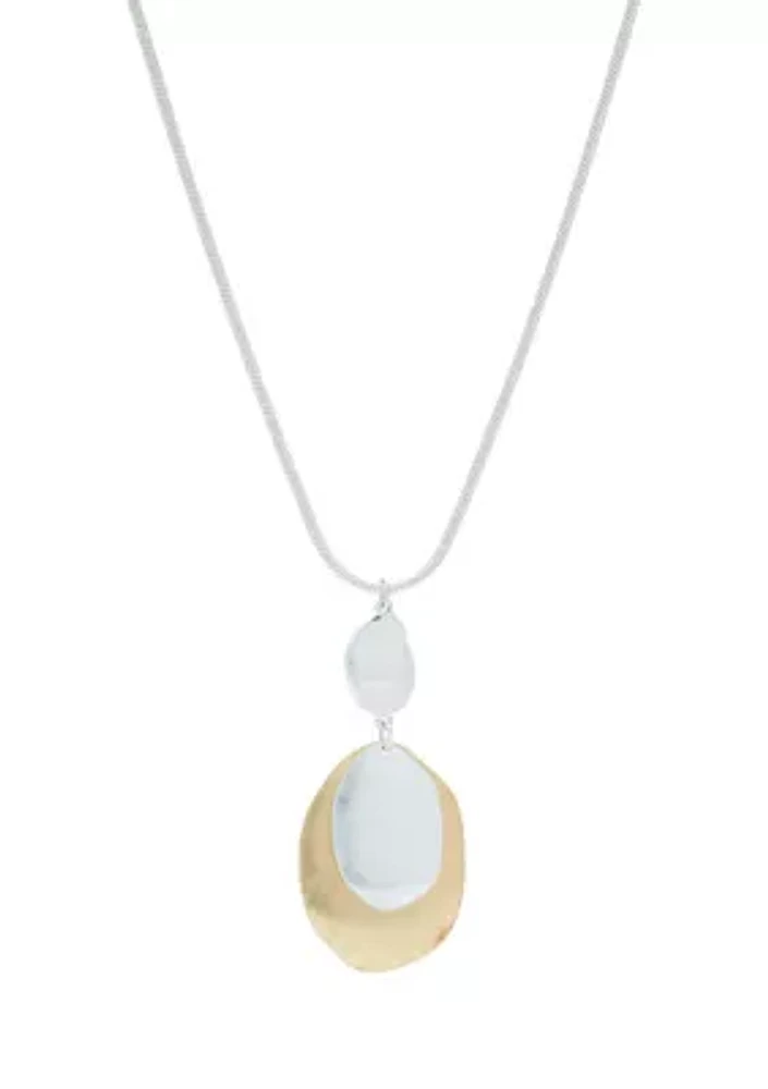 Two Tone Short Layered Double Pendant Necklace