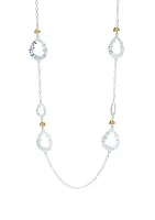 Two Tone Linked with Open Teardrop Stations Necklace