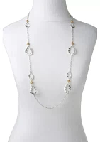 Two Tone Linked with Open Teardrop Stations Necklace