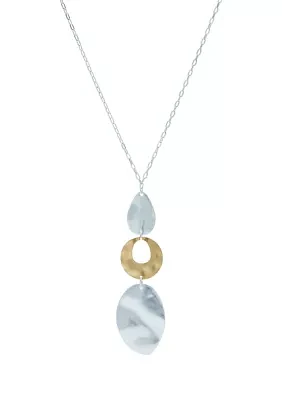 Two Tone Long Triple Wavy Disc Pendant Necklace