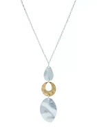 Two Tone Long Triple Wavy Disc Pendant Necklace