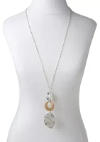 Two Tone Long Triple Wavy Disc Pendant Necklace